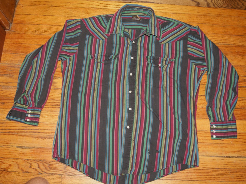 Vintage Plainsman Colorful Vert Striped Pearl Snap Flannel LS Mens 2XL Shirt